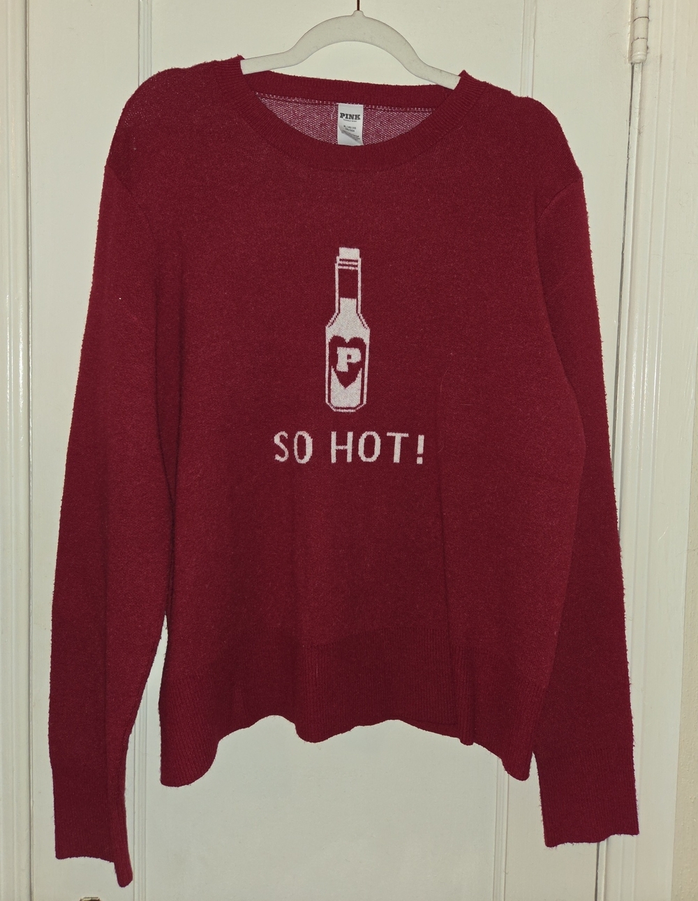 PINK Victoria's Secret Red 'So Hot!' Bottle Graphic Crewneck Sweater